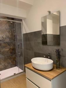 a bathroom with a sink and a shower at Home sweet home san siro in Milan