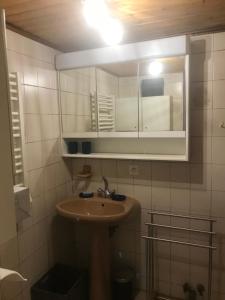 a bathroom with a sink and a mirror at Bernex(74) Appartement 4 personnes dans chalet vue imprenable in Bernex