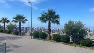 a park with palm trees and the beach in the background at Anxhelo's Apartment in Shëngjin