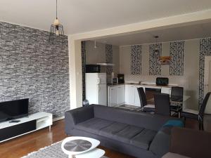 a living room with a couch and a kitchen at Appartement à Limoges in Limoges