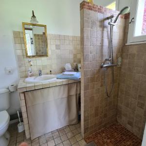 Koupelna v ubytování Le Mas des Pins + 28 fotografií