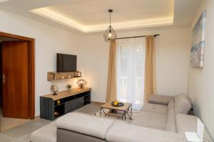 a living room with a couch and a tv at Insula Apartment with Private Pool in Pučišća