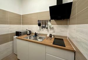 a kitchen with a sink and a counter top at Penzion MOVEINN in Prague