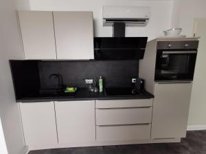 Kuchyň nebo kuchyňský kout v ubytování Skyline klimatisierte Dachgeschoss-Wohnung in Dornbirn mit Blick ins Rheintal