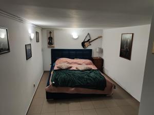 伊拉華的住宿－Mieszkanie Rampa，一间卧室配有一张带绿色棉被的床