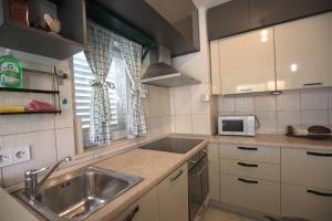 Una pequeña cocina con fregadero y microondas. en Tonino, en Dubrovnik 19 fotos más