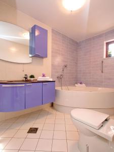 a bathroom with a toilet and a tub and a sink at Apartment Duda in Hvar