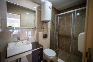 a bathroom with a sink and a toilet and a shower at Apartments Edera in Tivat