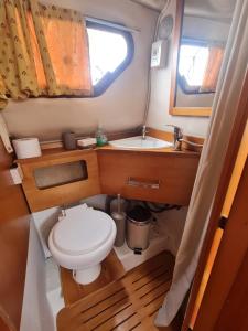 a small bathroom with a toilet and a sink at LUPA - La flotta di Willy Giò in Alghero