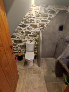 a small bathroom with a toilet in a room at Πέτροκτιστο Σπίτι. Stone House in Ayía Kiriakí