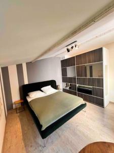 een slaapkamer met een groot bed in een kamer bij Maison de village le Barroux *Clim* in Le Barroux