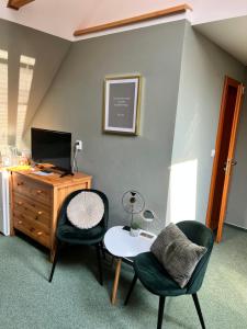 Pokój z dwoma krzesłami, stołem i telewizorem w obiekcie Apartmán Dlouhá w mieście Bechyně