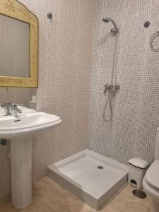 ein Badezimmer mit Dusche, Waschbecken und Toilette in der Unterkunft SALINAS DE VERA APARTAMENTO in Vera