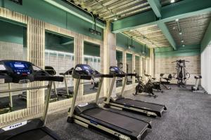 un gimnasio con cintas de correr y máquinas elípticas en UTOPIC Polanco by ULIV, en Ciudad de México