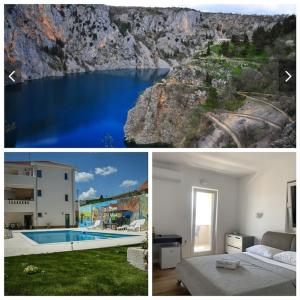 een collage van foto's van een huis en een zwembad bij Zimmer mit Bad Imotski in Imotski