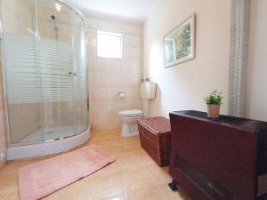 a bathroom with a shower and a toilet at Private House with Garden in Mislea