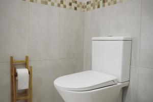 a bathroom with a white toilet and a toilet paper dispenser at JOMAR Apartamento en Coruña in A Coruña