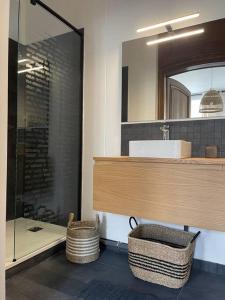 a bathroom with a sink and a mirror at Hôtel particulier Champenois in Chalons en Champagne