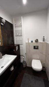 bagno con servizi igienici bianchi e lavandino di Apartament Willa Woda a Jurata