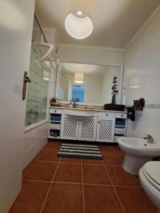 a bathroom with a shower and a toilet and a sink at Sunset House Porto de Barcas - 3 rooms & Terrace in Lourinhã