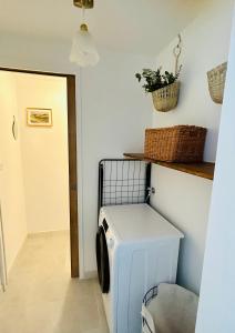 a laundry room with a washer and dryer in it at Appartement Cottage au cœur de Nemours in Nemours