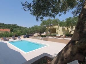 a swimming pool in a yard next to a tree at Villa Antonio in Drage