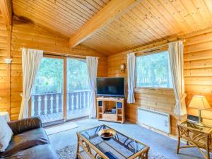 a living room with a couch and a tv at Scandinavian Lodge - Uk37188 in Legbourne