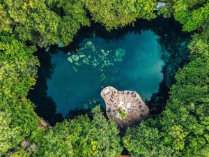 an aerial view of a lake in a forest at Select Club at Sandos Caracol All Inclusive - Adults Only Area in Playa del Carmen