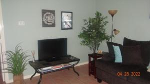 a living room with a tv and a couch at Joyful Quarters - Beautiful Spacious 1 Bedroom Apt in Houston
