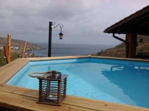 una gran piscina azul con vistas al océano en La Villa de Petite Anse - Piscine en Les Anses-dʼArlets