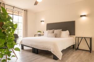 a bedroom with a large white bed and a large window at Hotel Casa Guadiana in San Miguel de Allende