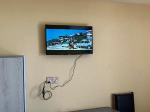 TV de pantalla plana colgada en la pared en Hotel Village View Nagarkot, en Nagarkot