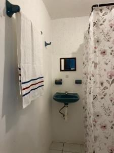 een badkamer met een wastafel en een douche bij PANCHITO’S in Isla Mujeres
