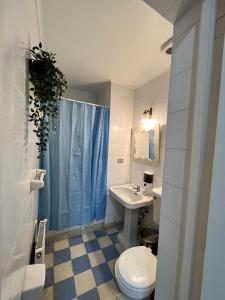 uma casa de banho com um WC e um lavatório em Casa Ribera Hotel Providencia em Santiago