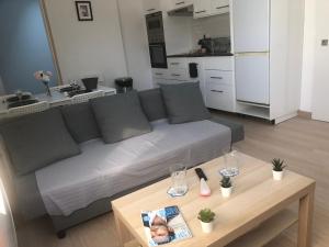 a living room with a couch and a table at Appartement paisible proche centre ville in Bron