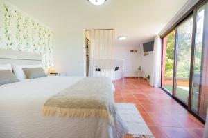 a bedroom with a large bed and a large window at Finca El Pastel in Tacoronte