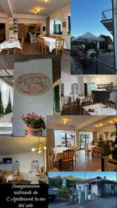 un collage de fotos de mesas y sillas en un restaurante en agriturismo La via del sale2, en Pignone