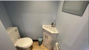 a small bathroom with a toilet and a sink at Chapel row 4 in Wirksworth