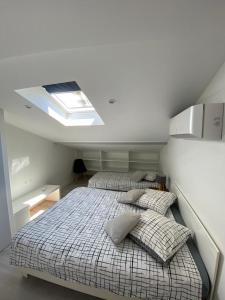 a bedroom with two beds with pillows on it at Loft and Studio and Love Room in Bourg-Saint-Christophe