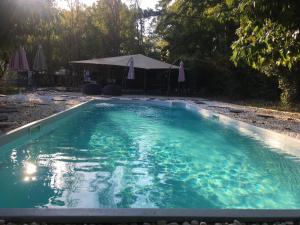 a swimming pool with a gazebo in the background at SUZE LUXE NATURE in Suze-la-Rousse