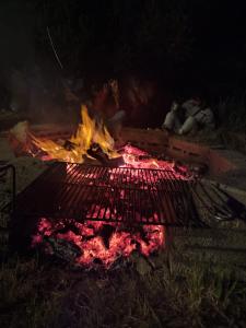 a group of people sitting around a grill at night at Habitat Eco Farm in Sorrento