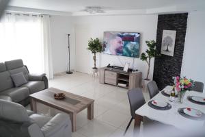 - un salon avec un canapé et une télévision dans l'établissement Villa Fontenailles, à Mâcon