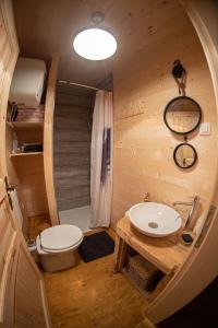 Baño pequeño con aseo y lavamanos en Living Forest Resort en Moravske-Toplice