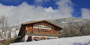 un edificio con balcone in cima a un pendio innevato di Ferienwohnungen am Ganglbach a Bayrischzell