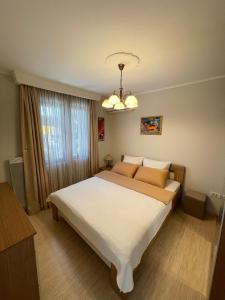 a bedroom with a large white bed with a window at Holiday Home Barska Vila in Bar