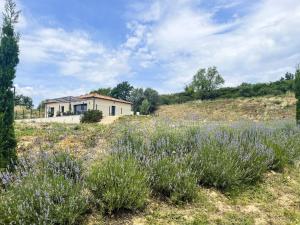 a field of lavender in front of a house at Villa 4 étoiles avec 2 chambres climatisation et piscine privée in Vagnas