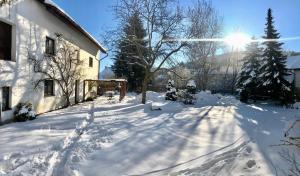 Pokoje v chalupě pod Milešovkou v zime