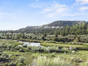 a river in a field with a mountain in the background at Robins Roost b in Hatch