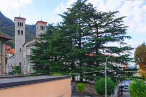 a large pine tree in front of a building at Appartamento Verde in Como