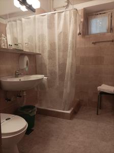 a bathroom with a shower and a sink and a toilet at Villas Arbia - Rio by the Beach in Rab